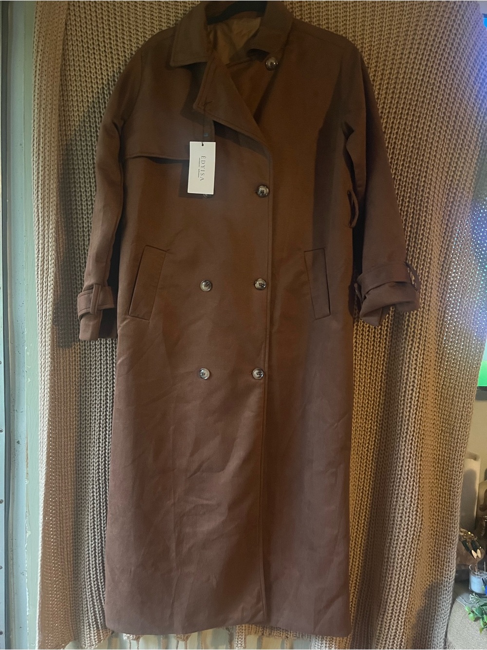 Women's Brown Double-Breasted Trench Coat by
